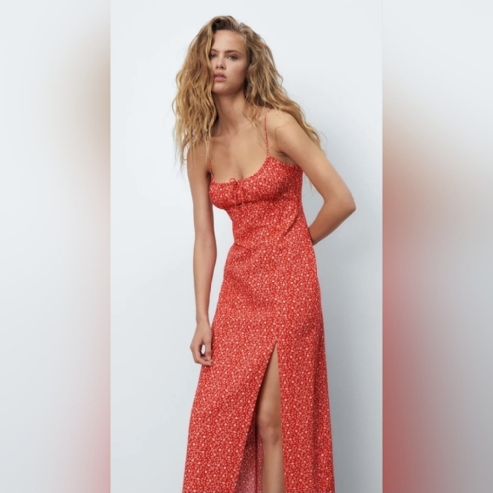 Zara Red Floral Midi Dress